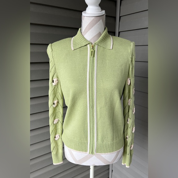 St. John Collection Wool Sweater Green Full Zip Sz 4